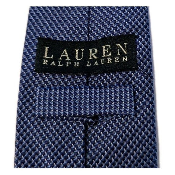 Lauren Ralph Lauren Men's Navy Blue Patterned 100% Silk Tie Geometric Handmade - Picture 4 of 6